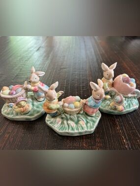 Vtg Porcelain Albert Kessler Bunny Rabbit Figurines Easter Girl Boy Eggs Chicks